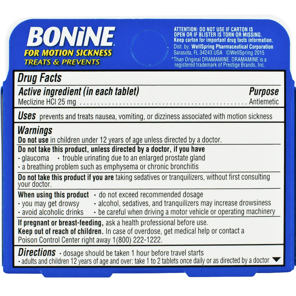 Trident Bonine Motion Sickness relief